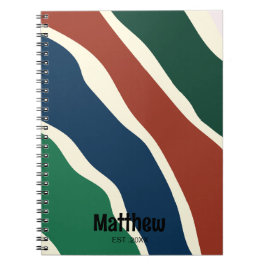 Cuaderno Verde moderno y azul Rojo rayado Monograma Script 