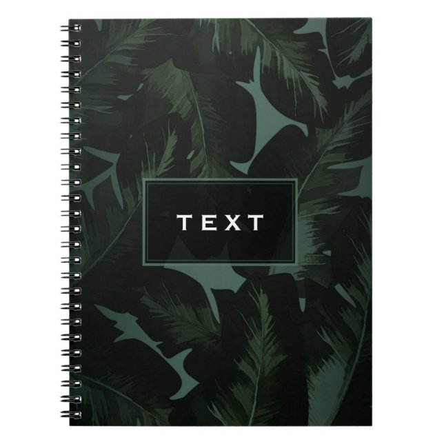 Cuaderno Verde & Negro Chic Hojas de Palma Tropicales Chic (Frente)