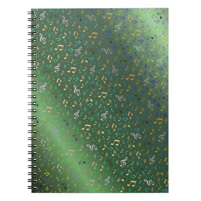 Cuaderno verde,Nota musical, lujo, oro, real, elegante, (Frente)