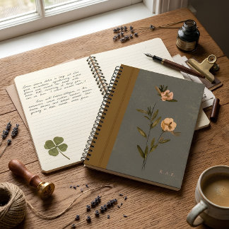 Cuaderno Verde Oliva Suave y Floral Cuero Falso