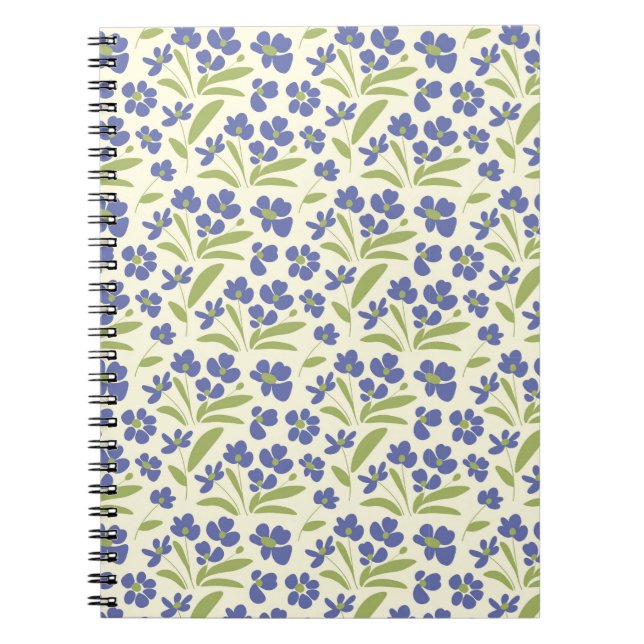 Cuaderno Verde Orgánico Floral Azul En Crema 0111A (Frente)