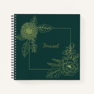 Cuaderno Verde Oscuro Vintage Con Marco Botánico Floral