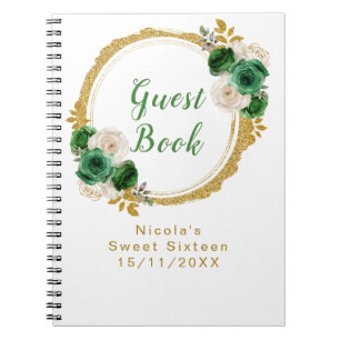 Cuaderno Verde Oscuro y Elegantes Flores Doradas Sweet Sixt