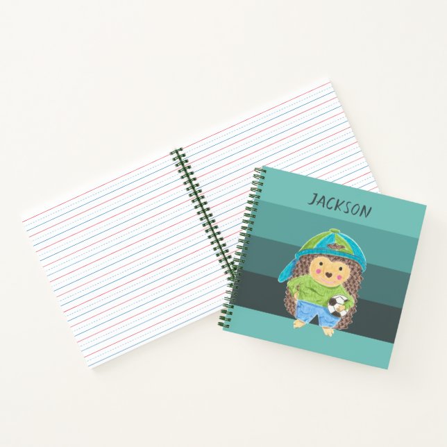 Cuaderno verde para niños erizo con pelota de fútb (Interior)