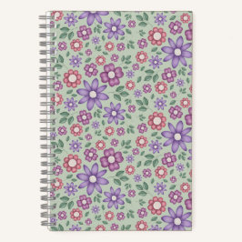 Cuaderno verde salvia calmado patrón floral caprichoso