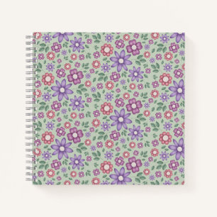 Cuaderno verde salvia calmado patrón floral caprichoso