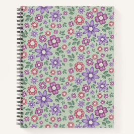 Cuaderno verde salvia calmado patrón floral caprichoso