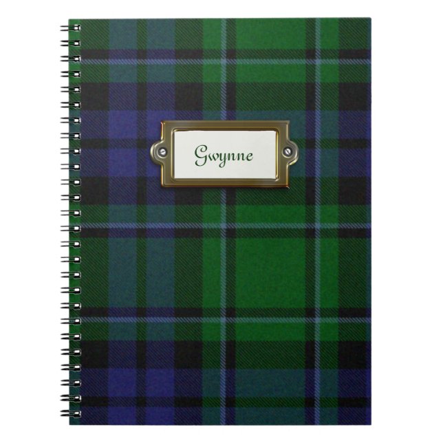 Cuaderno verde y azul de la tela escocesa de (Frente)