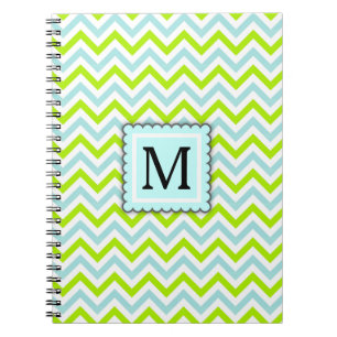 Cuaderno Verde y monograma azul del personalizado de