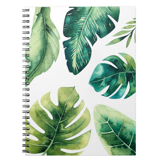 Cuaderno Verdes de hojas tropicales blancas Moda elegante v (Frente)