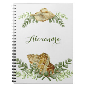 Cuaderno Verdor conchas náuticas de conchas marinas costa