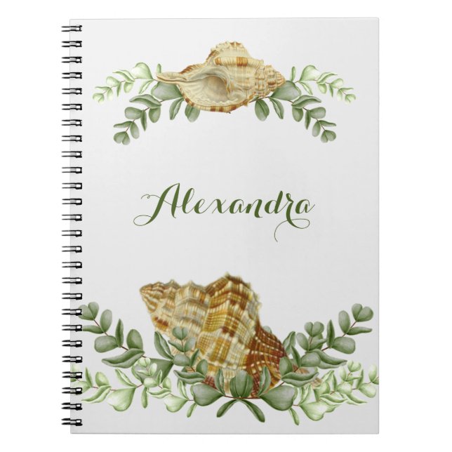 Cuaderno Verdor conchas náuticas de conchas marinas costa (Frente)