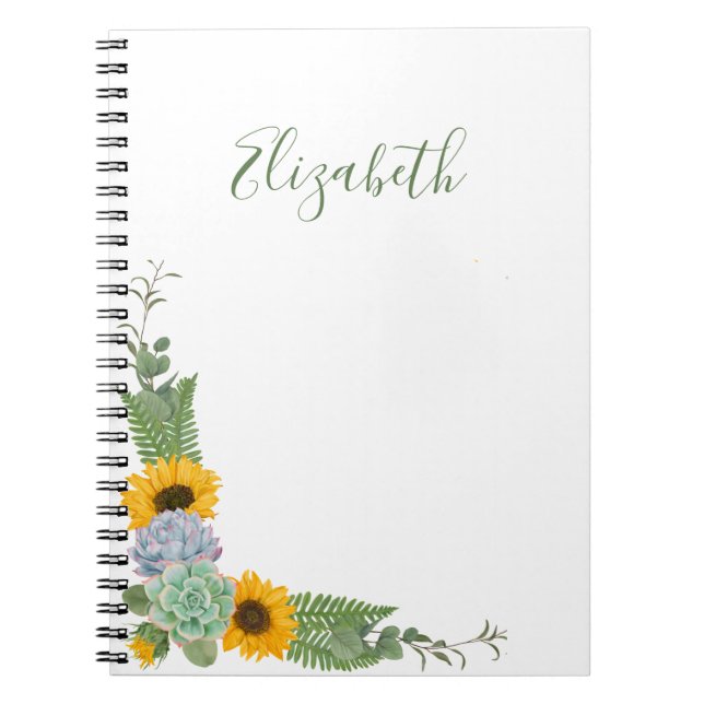 Cuaderno Verdor floral girasol personalizado (Frente)