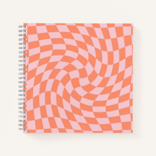 Cuaderno Verificaciones rosadas de coral pastel retro retor