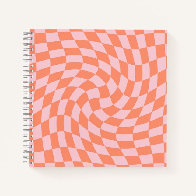 Cuaderno Verificaciones rosadas de coral pastel retro retor (Anverso)