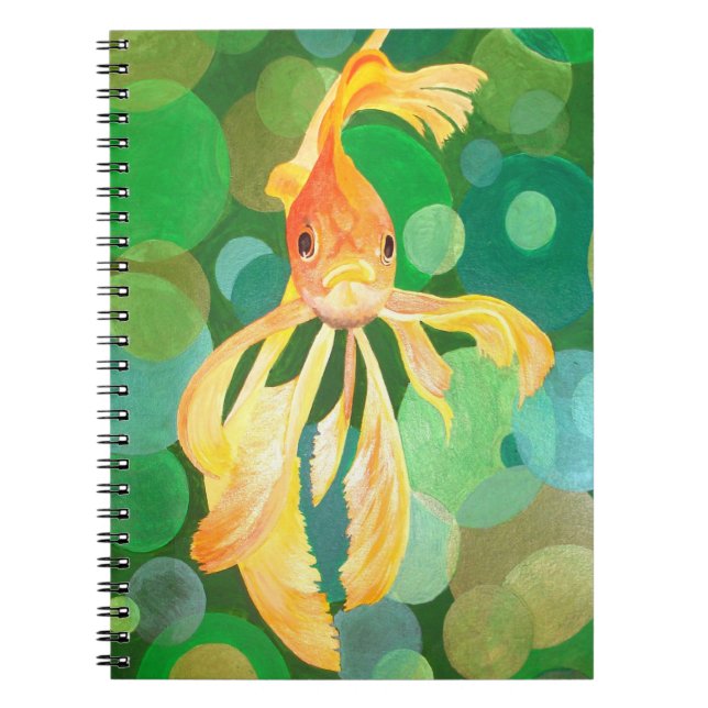 Cuaderno Vermilion Goldfish Nadando En Burbujas Verdes (Frente)