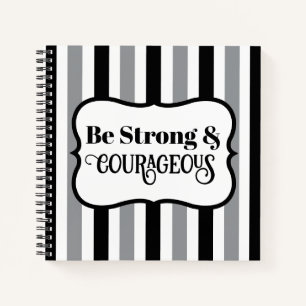 Cuaderno Versículo Bíblico Fuerte y Valiente Negro y Gris