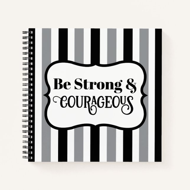 Cuaderno Versículo Bíblico Fuerte y Valiente Negro y Gris (Anverso)