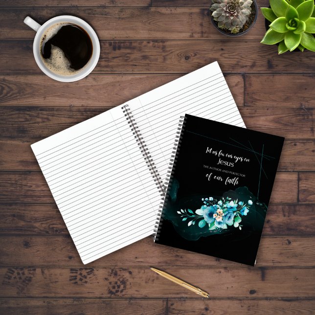 Cuaderno Versículo de la Biblia con flores de acuarela azul (Subido por el creador)