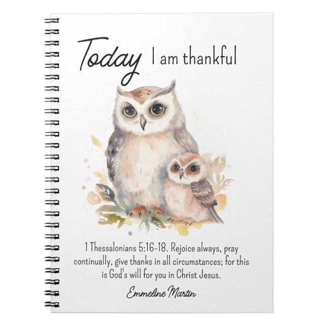 Cuaderno Versículos Bíblicos de Gratitud Cristiana Búhos (Frente)