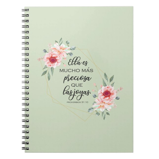 Cuaderno Verso bibliográfico español Proverbios 31:10 (Frente)