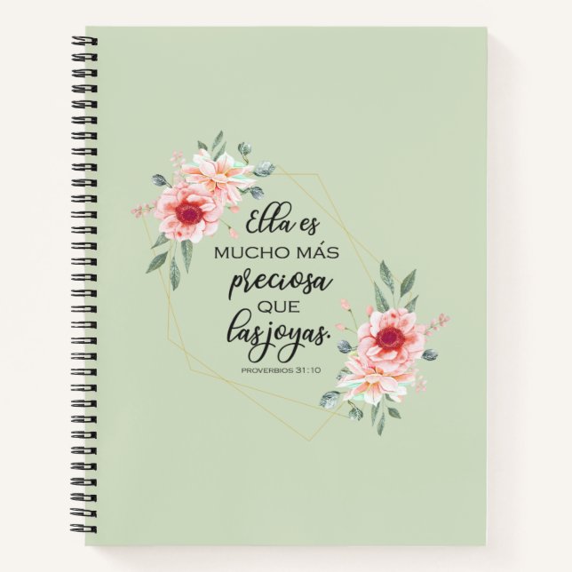 Cuaderno Verso bibliográfico español Proverbios 31:10 (Anverso)