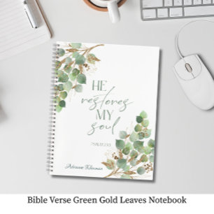 Cuaderno Verso de la Biblia Hojas de Oro Verde