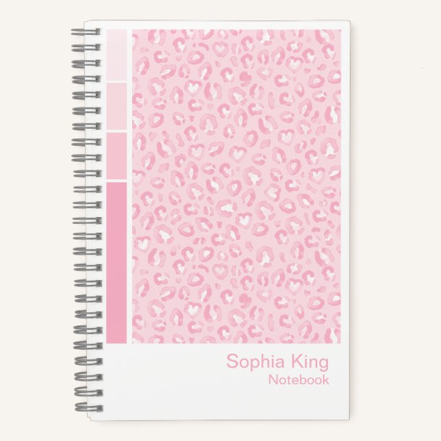 Cuaderno vertical de paleta de leopardo rosa suave (Anverso)