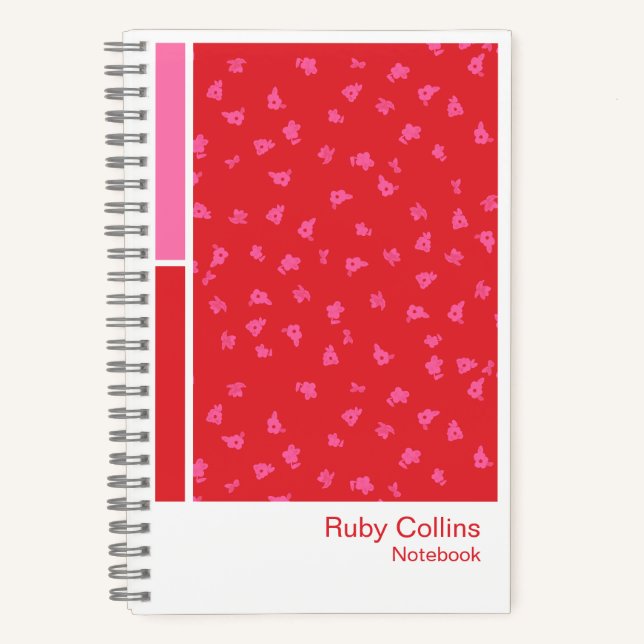 Cuaderno Vertical de Paleta Floral Ditsy Rojo (Anverso)