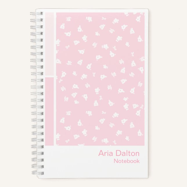 Cuaderno vertical de paleta floral Ditsy rosa (Anverso)