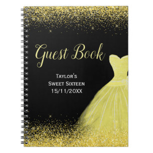 Cuaderno Vestido Amarillo Brillante Brillo Falso Cumpleaños
