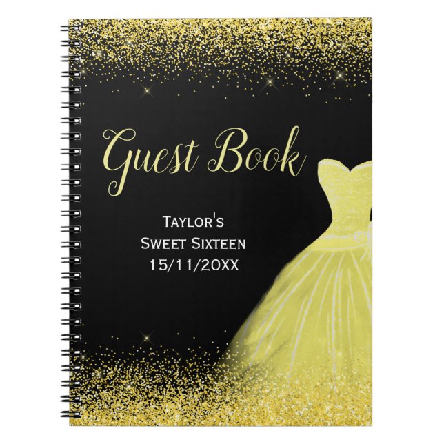 Cuaderno Vestido Amarillo Brillante Brillo Falso Cumpleaños (Frente)