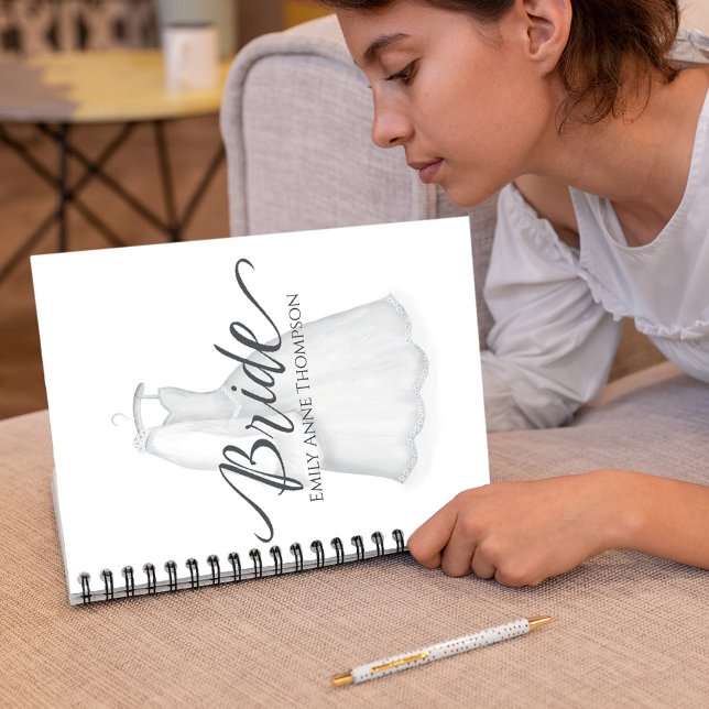Cuaderno Vestido boda acuarela personalizada (Simple Bride notebook with elegant bridal gown. )