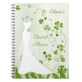 Cuaderno vestido de boda, shamrock en un prado Ducha nupcia