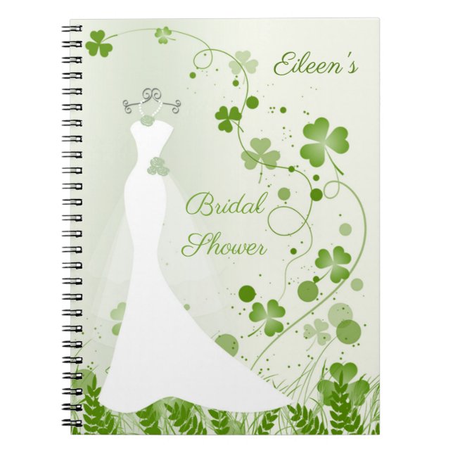 Cuaderno vestido de boda, shamrock en un prado Ducha nupcia (Frente)