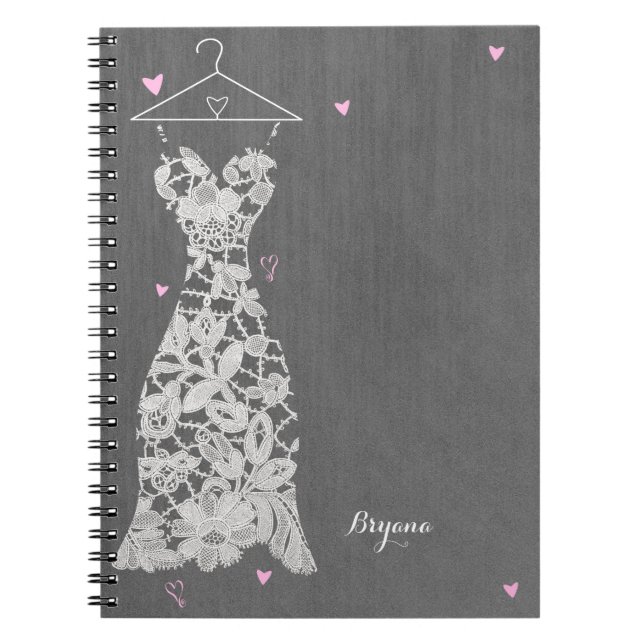 Cuaderno Vestido de novia moderno de encaje Gris Chic ducha (Frente)