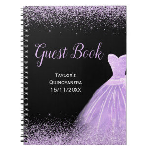 Cuaderno Vestido de Purpura Claro Brillo Falso Quinceanera