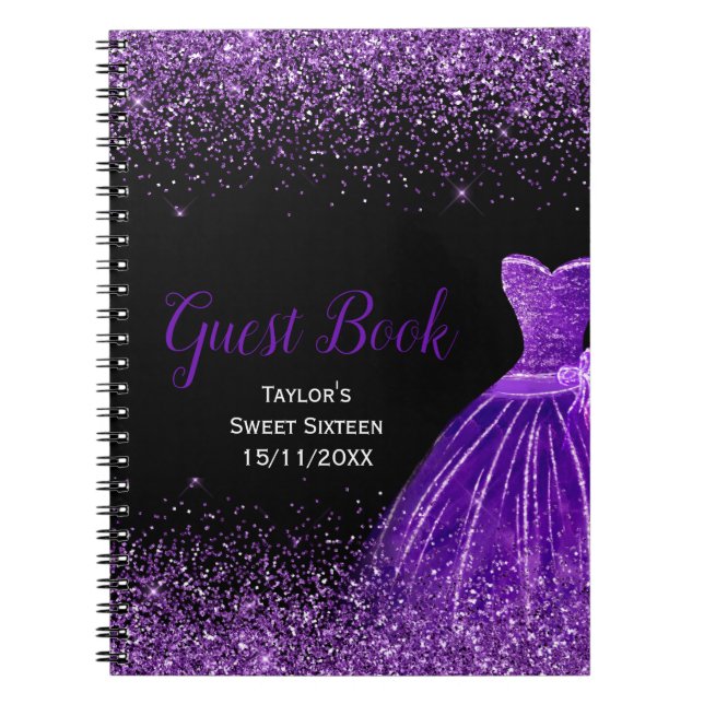 Cuaderno Vestido de purpura oscuro con brillo falso Cumplea (Frente)