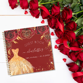 Cuaderno Vestido de purpurina de oro rojo de cumpleaños de 