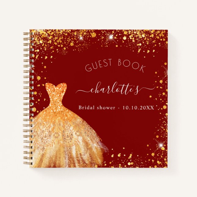 Cuaderno Vestido de purpurina dorado rojo ducha de novia li (Anverso)