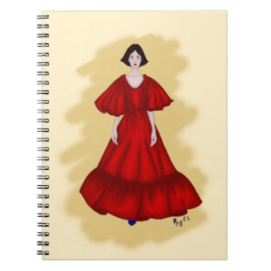 Cuaderno Vestido Rojo Escultórico con Ambiente Minimalista