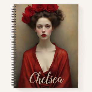 Cuaderno Vestido rojo y flor corona