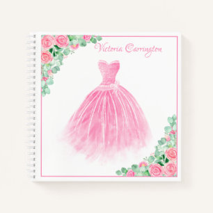 Cuaderno Vestido rosa Floral Elegante guión personalizado