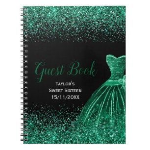 Cuaderno Vestido Verde Oscuro Brillo Falso Cumpleaños Dulce