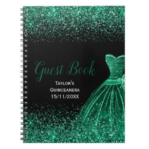 Cuaderno Vestido Verde Oscuro Brillo Falso Quinceanera Invi