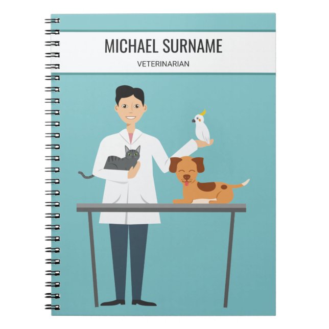 Cuaderno Veterinario con animales y Personalizado Textos (Frente)