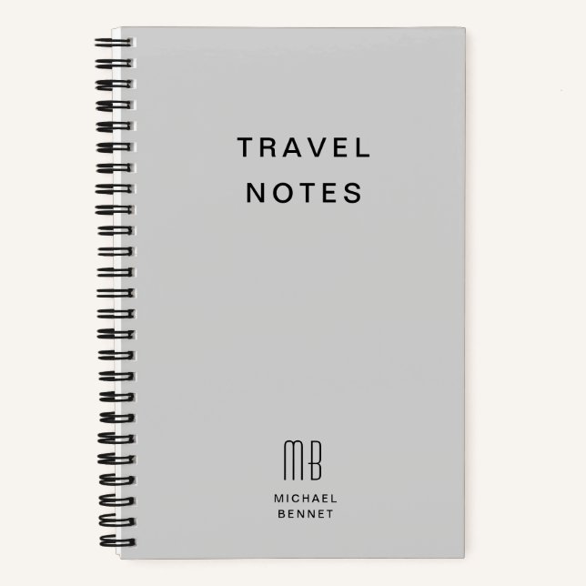 Cuaderno Viaje en monograma gris moderno (Anverso)