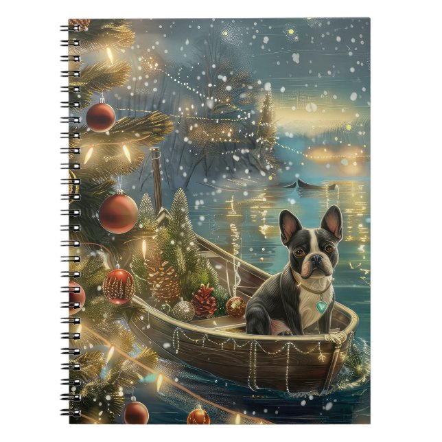 Cuaderno Viaje festivo de los Navidades de Boston Terrier (Frente)