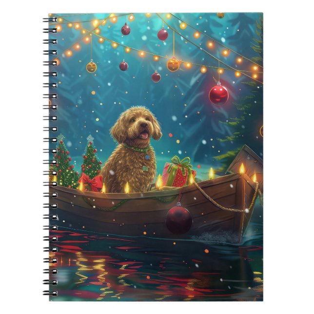 Cuaderno Viaje Festivo de Navidad de Goldendoodle (Frente)