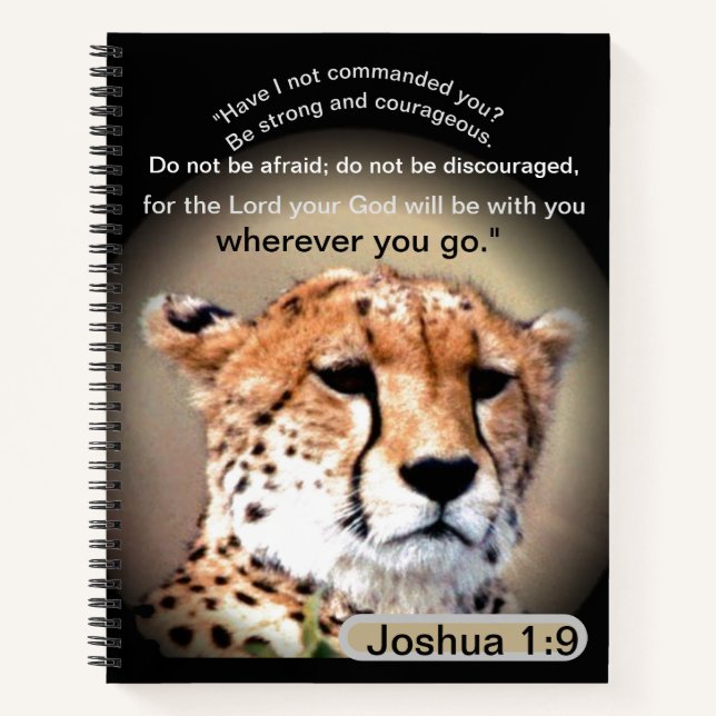 Cuaderno Viaje sin miedo: Cheetah Lear marca Joshua 1:9 (Anverso)